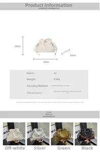 Detailed size chart and specifications for the pearl handle ruched cloud handbag