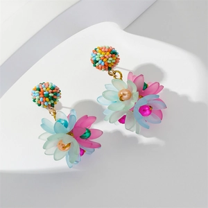 Boucles d'Oreilles Bohèmes À Grappe De Fleurs Fait Main Pétales En Acrylique Perles Colorées Bijoux Pour Femmes