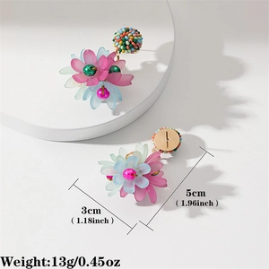 Boucles d'oreilles florales 3D faites main avec pétales roses et perles arc-en-ciel