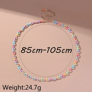 Macro shot of colorful acrylic chain waist beads with lobster clasp and gold extension