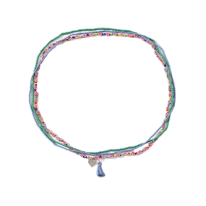 Colorful multi-layer African waist bead set with heart pendant and blue tassel charm