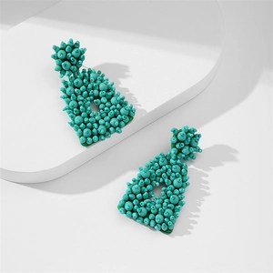 Handmade turquoise beaded trapezoid drop earrings in bohemian style for women