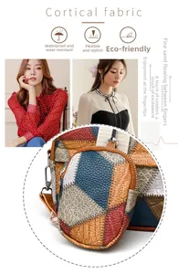 Detail of color-block leather crossbody bag showing waterproof and durable material texture