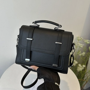 Classic black lychee pattern PU leather tote bag with silver hardware for women