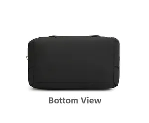 Detailed bottom view of the waterproof black nylon business laptop backpack base