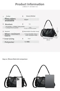 Comparaison détaillée de la taille du sac Boston noir gaufré avec un iPad mini