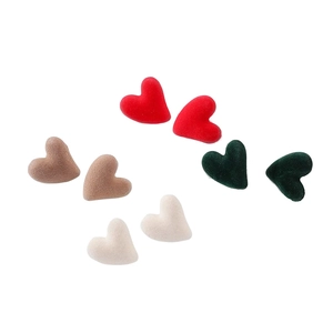 Velvet heart stud earrings in red, green, brown, and white with S925 silver needles