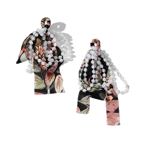 Elegant floral chiffon tassel drop earrings with transparent beaded chains for banquet
