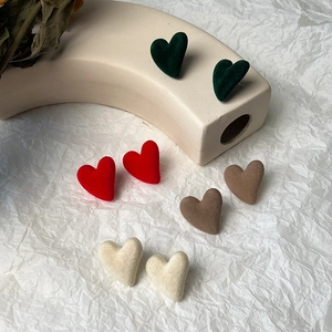Flocked Heart Stud Earrings With 925 Sterling Silver Earring Post Sweet Korean Style Autumn Winter Jewelry For Women