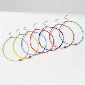Handmade colorful bead choker necklaces with starfish pendants in various summer beach styles