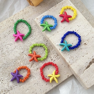 Lot de 7 bagues étoiles de mer en perles colorées faites main style plage d'été