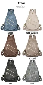 Seis colores de bolsos cruzados vintage de cuero suave en azul, blanco, marrón, caqui y gris
