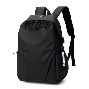 Waterproof minimalist business laptop backpack in black with stylish letter strap pendant