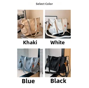 Detail view of four-color canvas tote bag options with matching round coin purses