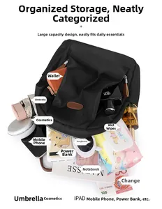 Detailed interior storage layout of black nylon backpack showing high capacity