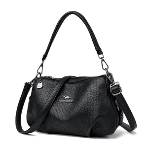 Sac à bandoulière noir avec logo kangourou, texture litchi et sangle réglable amovible