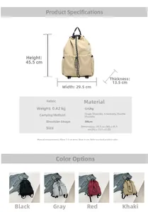 Detailed size chart and specifications for the waterproof nylon drawstring backpack