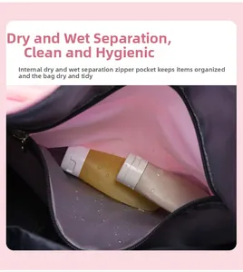 Detail view of the waterproof wet and dry separation compartment inside the travel tote bag