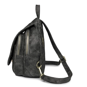 Mochila retro de lona gris lavado para mujer con múltiples bolsillos y hebillas doradas