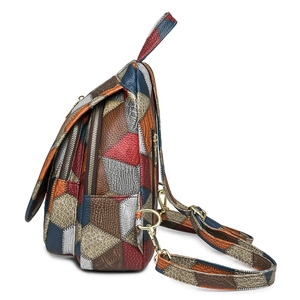 Retro multi-color patchwork leather crossbody chest bag with crocodile texture detail