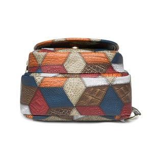 Retro multi-color patchwork leather chest bag with crocodile texture and gold clasp