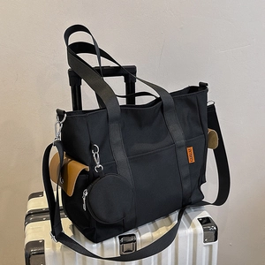 Large Capacity Tote Bag Nylon Canvas Casual Simple Shoulder Bag With Round Coin Purse Adjustable Strap For Women