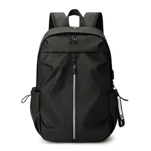 Black waterproof oxford backpack for men featuring a stylish side strap and vertical zipper