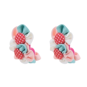 Barrettes à fleurs en tissu fait main avec boutons à pois en rose et vert pastel
