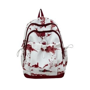 Sac à dos style chinois pour femme avec imprimé paysage à l'encre rouge sur toile blanche