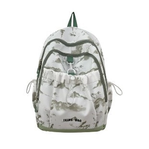 Sac à dos fleuri léger avec motif de montagne et détails vert forêt pour femmes