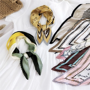 Elegant pleated square scarves with horse prints and stripes in assorted bright colors