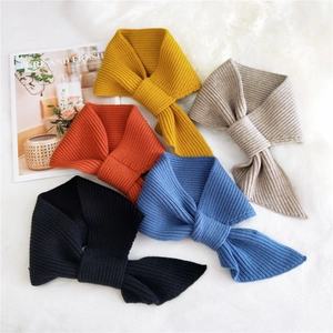 Chic knitted cross scarf set in mustard, orange, grey, blue, and black for winter