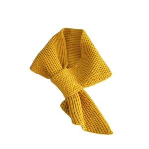 Bright yellow chunky knit neck warmer scarf with cross-over slit design for winter