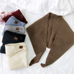 Knitted triangle scarf shawl for women with leather logo labels in assorted colors