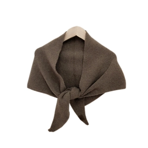Brown knit triangle scarf shawl wrap for women with thick textured warm material