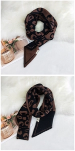 Detail of leopard print knitted scarf texture with premium stitching and edge finish