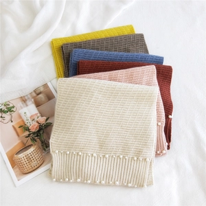 Multi-color waffle knit scarf collection with elegant pearl trim for women winter wear