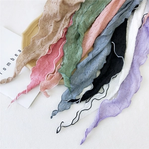 Foulard Femme Coton Lin Froissé Couleur Unie Bordure Ondulée Losange Mode Léger Polyvalent Accessoires