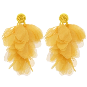Handmade yellow petal tassel drop earrings with vibrant beads for elegant women