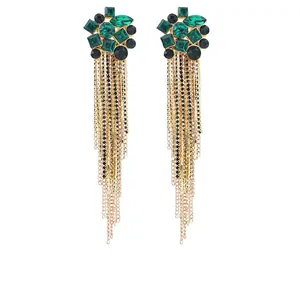 Long Tassel Earrings Alloy Rhinestone Cluster Geometric Dangle Women Party Wedding Luxury Vintage With Steel Earring Post