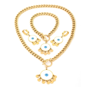 Evil Eye Jewelry Stainless Steel 14K Gold Plated Curb Chain Toggle Clasp Bohemian Tassel Fashion For Women