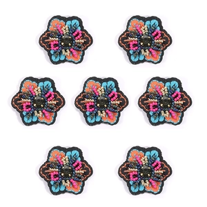 Handmade Embroidered Flower Charms Beaded Fabric Floral Patches DIY Jewelry Making Earrings Accessory Bohemian Style