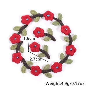 Red 3D floral embroidery patches set with 1.6cm-2.7cm flower size for DIY sewing