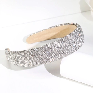 Serre-tête large étincelant avec strass argentés complets, accessoire de mode élégant