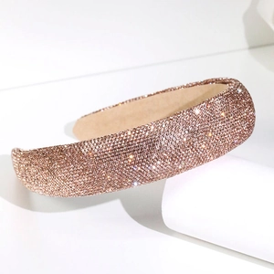 Serre-tête large étincelant orné de strass complets en or rose pour un style élégant