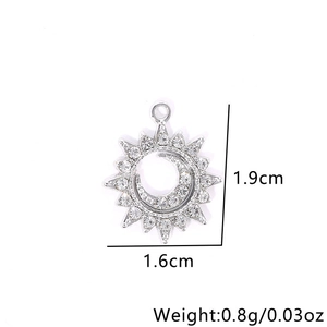 Silver celestial sun moon pendant with rhinestones including size and weight specs