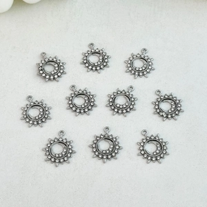 Set of 10 silver sun and moon alloy charms with white rhinestones for DIY jewelry making
