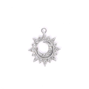 Sparkling silver sun and crescent moon pendant with rhinestones for DIY jewelry making