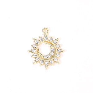 Sparkling sun and moon pendant with crystals in gold-plated alloy for DIY jewelry