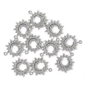 Set of silver alloy sun and moon pendants with sparkling rhinestones for DIY jewelry